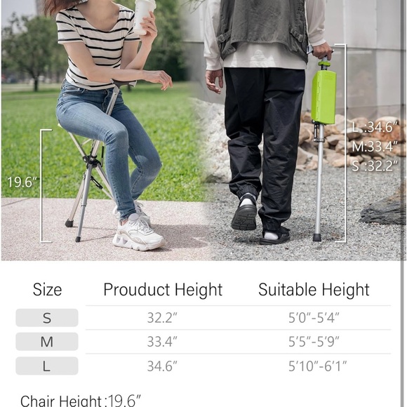 Ta-Da Chair, Portable Trekking Hiking Pole, Folding Walking Stick with Seat,33.4 - Picture 6 of 11